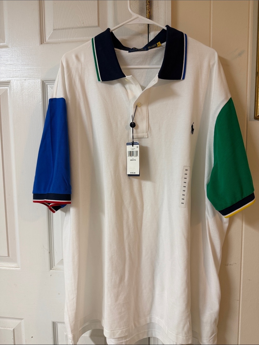 Polo by Ralph Lauren White Polo with Blue and Green Sleeves